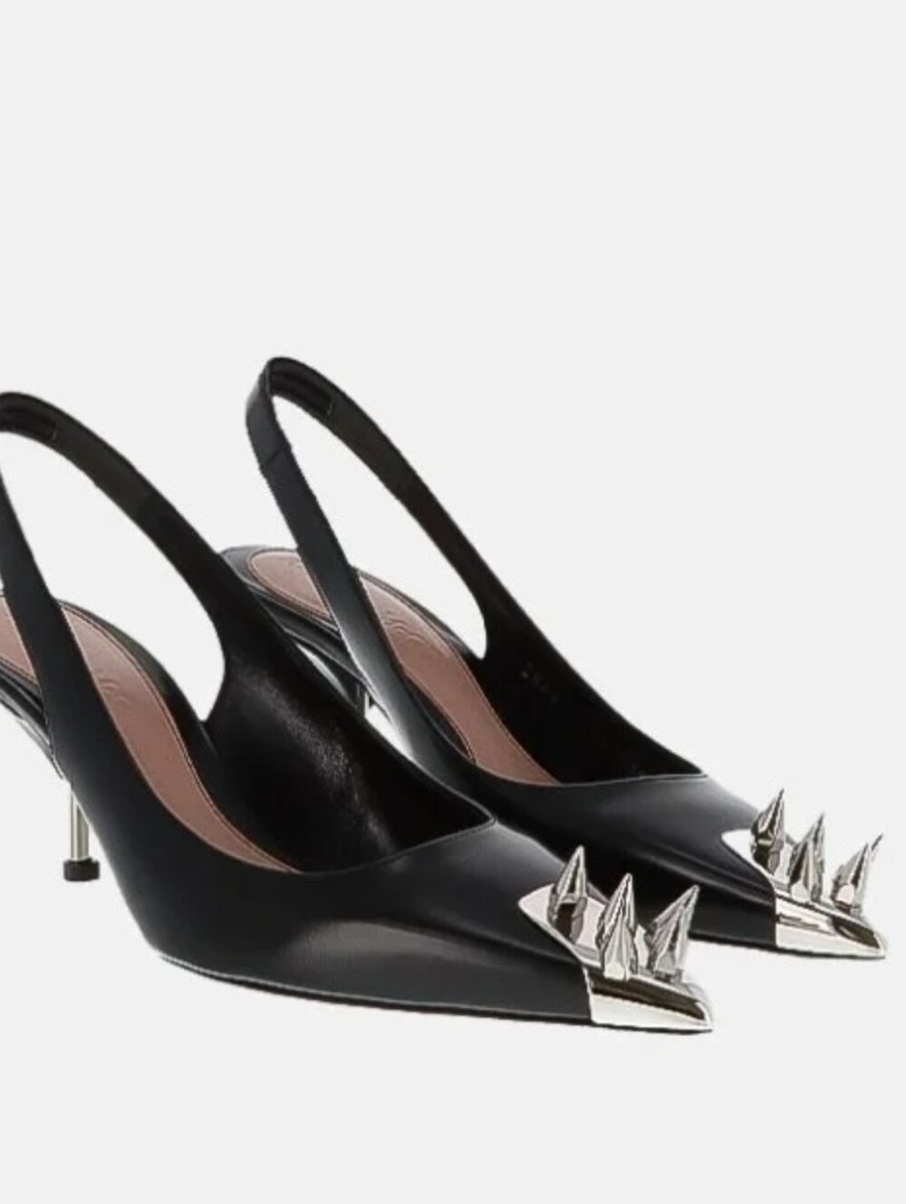 Alexander McQueen Black Slingback Pointed Heels with Silver Spike Size 37.5